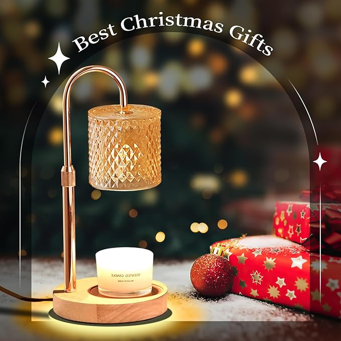 Candle Warmer Lamp with Timer Dimmable, Adjustable Height, House Warming Gifts New Home Decor, Mothers Day Birthday Gifts for Mom Women, Bedroom Decor with 2 Bulbs (Modern Geometric)