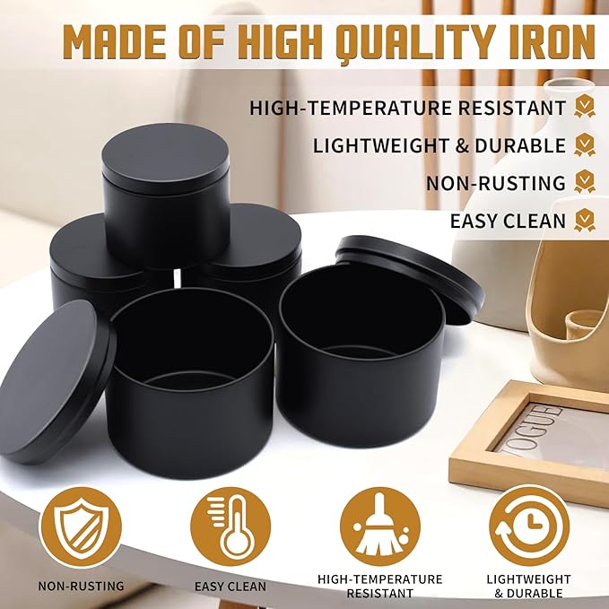 24-Pack Candle Jars, 12pcs 8oz + 12pcs 4oz Candle Tins with Lids, Empty Candle Jars for Making Candles Bulk Candle Containers - Matte Black