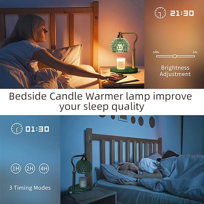 Candle Warmer Lamp with Timer & Dimmer, Glass Lamp Candle Warmer for Jar Candles, UPGRATED with 3 Bulbs, Height Adjustable Electric Wax Warmer for Elegant Home Decor (Sage)