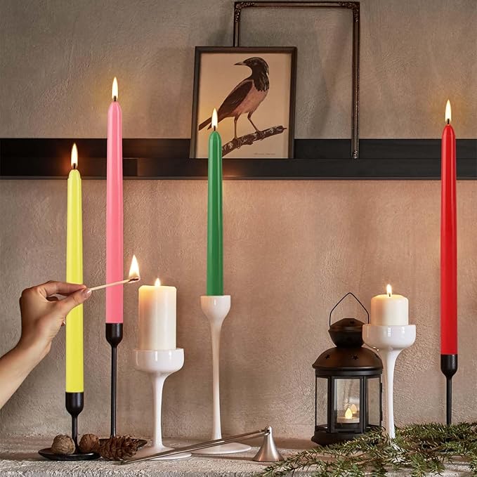 30 Pcs 10 Inch Dripless Taper Candles, Unscented Colorful Long Candles Sticks for Holiday Celebration Display, Home Decor, Dinner, Festival, and Party Decoration.