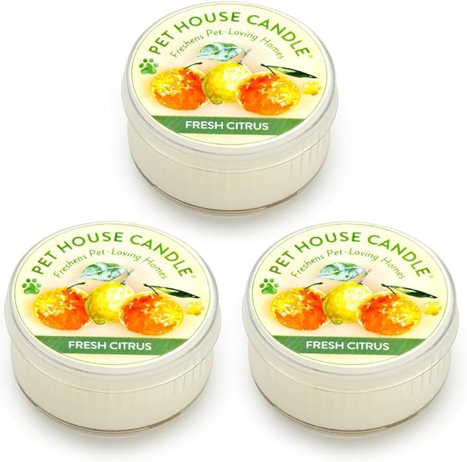 Pet House Mini Candles for Pet Odor Made with Natural Soy Wax, Plant Based, Dog and Cat Friendly Scented Candles, Fresh Citrus Pack of 3