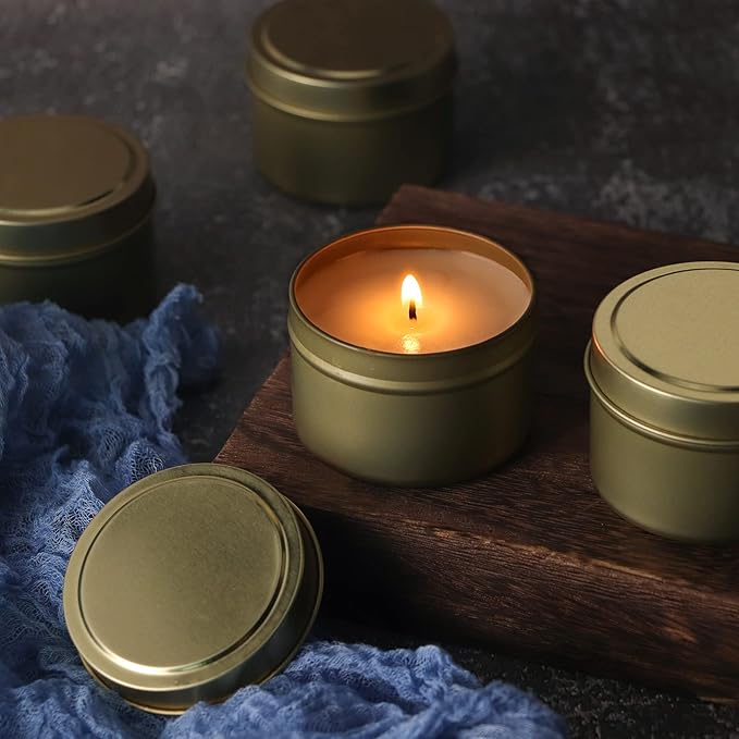 SONVIIBOX 24pcs Gold Candle Tins, 4oz, DIY Candle Making Kit, Storage Jars, Adult, Unisex, Traditional, Christmas