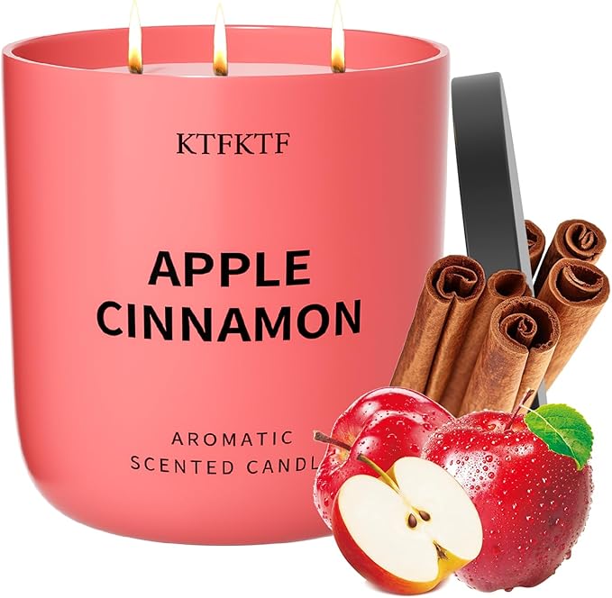 Apple Cinnamon Scented Candle for Home, 14.1oz 80 Hour Long Lasting Aromatherapy Candles for Stress Relief & Calm, Non-Toxic Essential Oil & Soy Wax | Cozy Spicy Fruity Fragrance