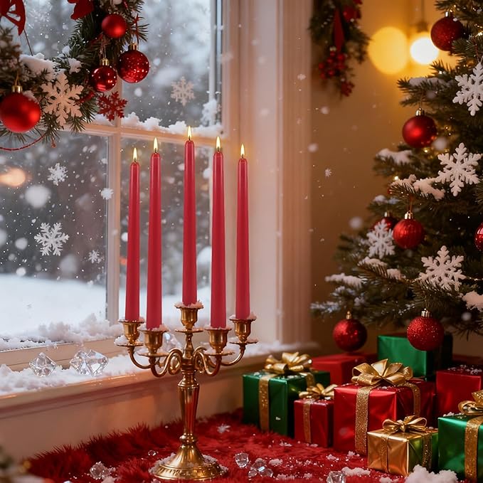 12Pack Red Taper Candles-10 inch Unscented and Dripless Dinner Candles, 8-9 Hours Burn Time, Hand Poured Tall Candlesticks-Ideal for Home Decor Weddings, Dinner Parties, Christmas Candlesticks