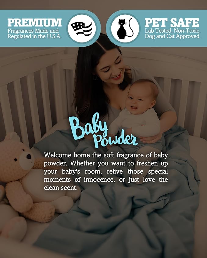 Baby Powder Scented Natural Soy Candle, Essential Fragrance Oils, 100% Soy, Phthalate & Paraben Free, Clean Burning, 9 Oz.