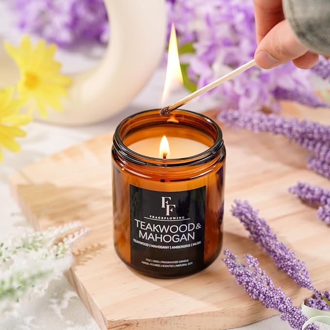 Teakwood & Mahogany Candle, Scented Candle for Home Soy Wax Candle, Aromatherapy Candle Gifts, 7oz