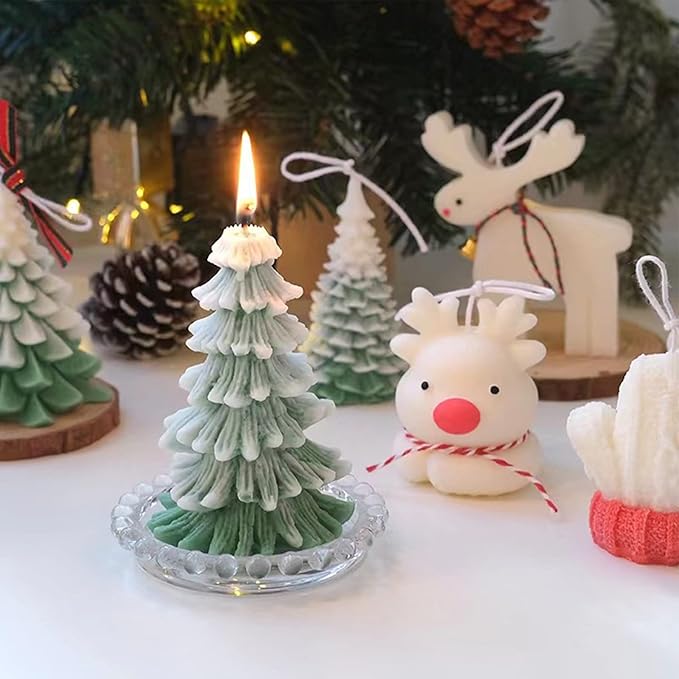 2 Pcs 3D Christmas Tree Shape Candle Molds, Pine Tree Shape for DIY Candle Making, Holiday Crafts, Soap Molding, Resin Casting