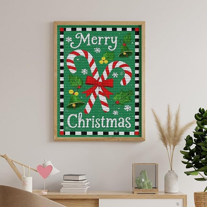 AIVKIEJK Diamond Painting Kits for Adults - Festive Merry Christmas Red Bow, Candy Cane & Bell Painting DIY 5D Full Drill Diamond Dots Paintings with Diamonds Gem Art and Crafts Home Decor 12"x16"