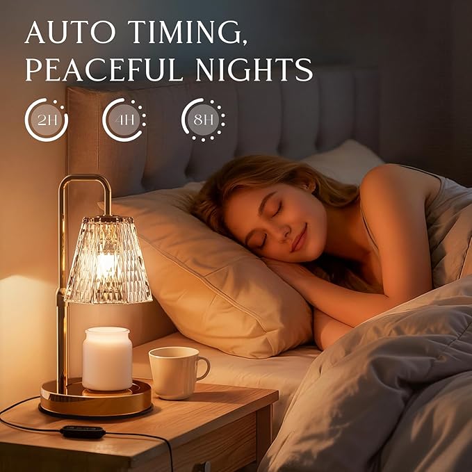 Candle Warmer Lamp with Timer – Dimmable Wax Warmer for Vintage Room Decor, Height Adjustable Candle Lamp for Mom, Birthday Gifts for Women,House Warming Gifts for New Home Decor with 2 Bulbs
