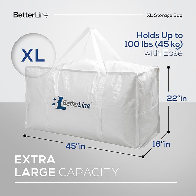 Extra Large Storage Bag - Heavy Duty 45x22x16 Inches Huge Tote Duffel with Max Load of 100 lbs. (45kg) - Tear-resistant & Water-resistant Polypropylene Woven Cloth, With Zippers