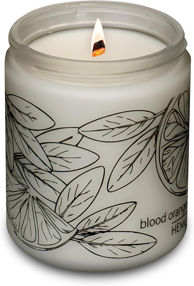 Hemlock Park Frosted Glass Wood Wick Candle Handcrafted with Natural Coconut Wax (Standard 8 oz, Blood Orange Sage)
