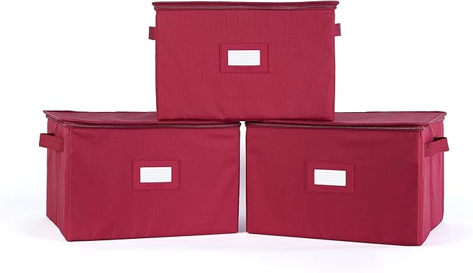 Covermates Keepsakes Zip-Top Storage Box Set, 3 Pack Heavy Duty Polyester Organizer Bins, Stackable Design, ID Window, Reinforced Handles, Closet Home Storage, Scarlett Red
