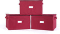 Covermates Keepsakes Zip-Top Storage Box Set, 3 Pack Heavy Duty Polyester Organizer Bins, Stackable Design, ID Window, Reinforced Handles, Closet Home Storage, Scarlett Red