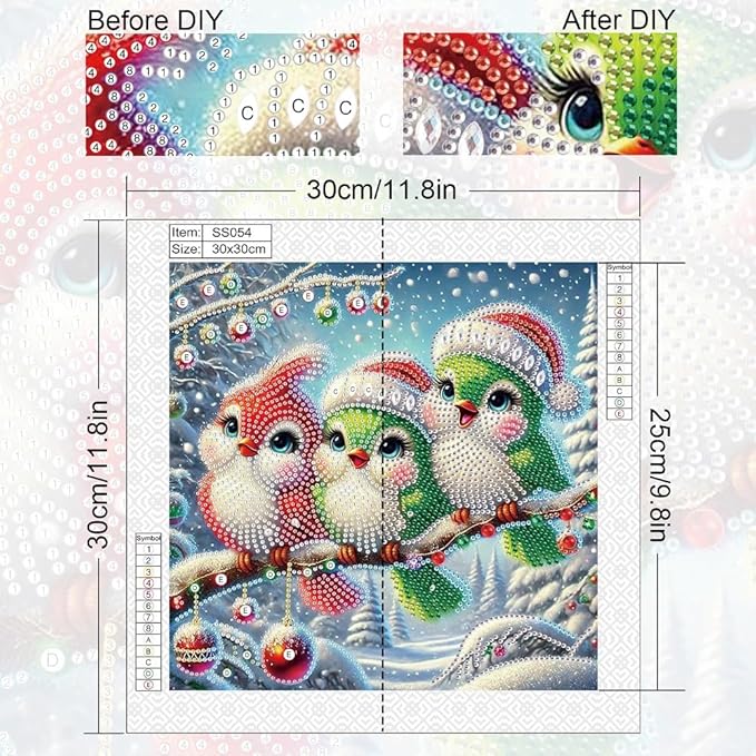 antor Christmas Diamond Painting Colorful Birds on Branches, 5D DIY Special Shaped Diamond Art Kits for Adults, Crystal Rhinestones Winter Holiday Diamond Painting Canvas, Christmas Home Wall Decor