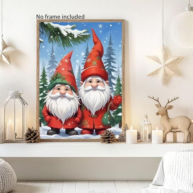 QZOTRXI 5D Christmas Diamond Painting Kits for Adults,DIY Diamond Art Christmas Gnome for Beginners, DIY Full Drill Paintings with Diamonds Gem Art Home Wall Decor 16x20 Inch