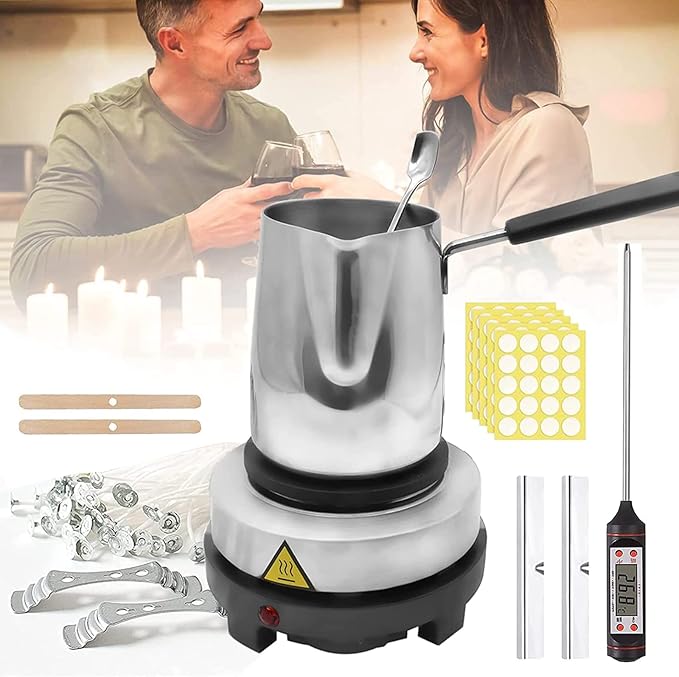 DIY Candle Making Kit with Wax Melter Electronic Hot Plate, DIY Candles Make Your Own Set, Scented Candle Gift Set with Digital Thermometer for Candle Making, Pouring Pot, Full Candle Kit