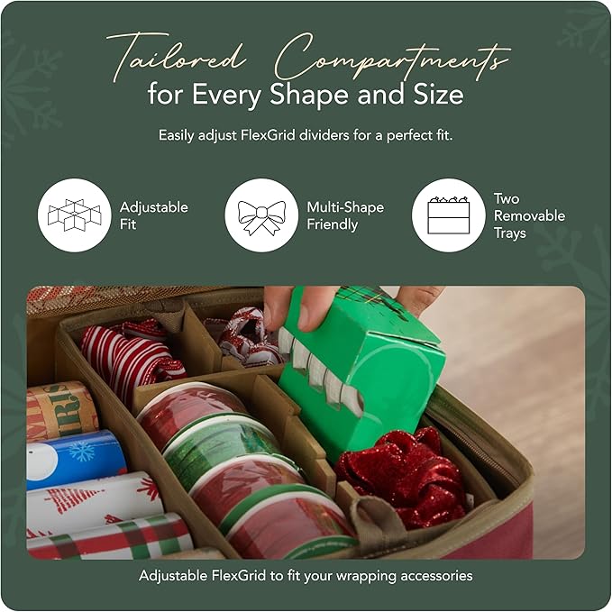 Covermates Keepsakes Gift Wrap Storage Organizer – Heavy-Duty Polyester with Buckle Straps & Interior Pockets – Holds Up to 15 Rolls of Gift Wrap with Handles & Label Window, Red