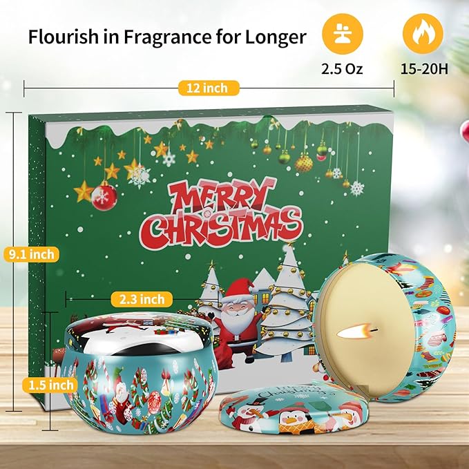 Christmas Candles Gifts Set for Women, Primevolve Scented Candles for 12 Bulk Home Aromatherapy, Strongly Fragrance Long Lasting Portable Travel Tin for Spa Bath Yoga