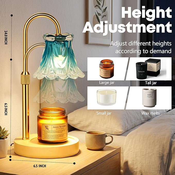 Droyek Candle Warmer Lamp with Timer Electric Candle Warmer Lamp Adjustable Height Dimmable Wax Warmer Lamp Jar Candles with 2 Bulbs for Home Decor & Office