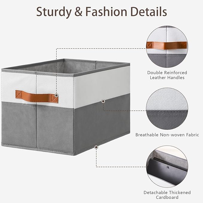 4 Pack Large Storage Bins with Handle,Collapsible Storage Basket for Shelves,Fabric Closet Organizer for Organizing Clothes Blanket,Decorative Dorm Organizers and Storage