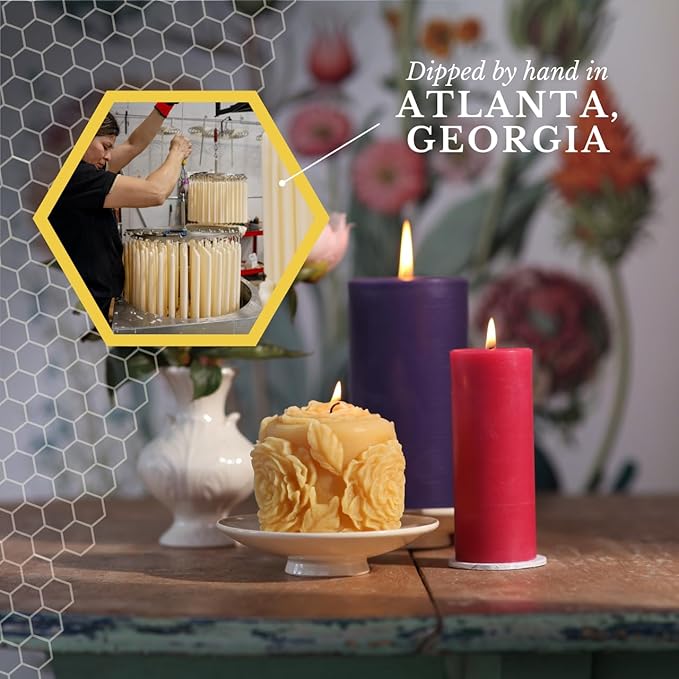 Big Dipper Wax Works Red Pillar Candle, 3” x 6” – 100% Pure Beeswax, 90-Hour Burn – Natural Honey Aroma, Non-Toxic, Eco-Friendly, Clean-Burning Candle for Home, Holidays & Decor