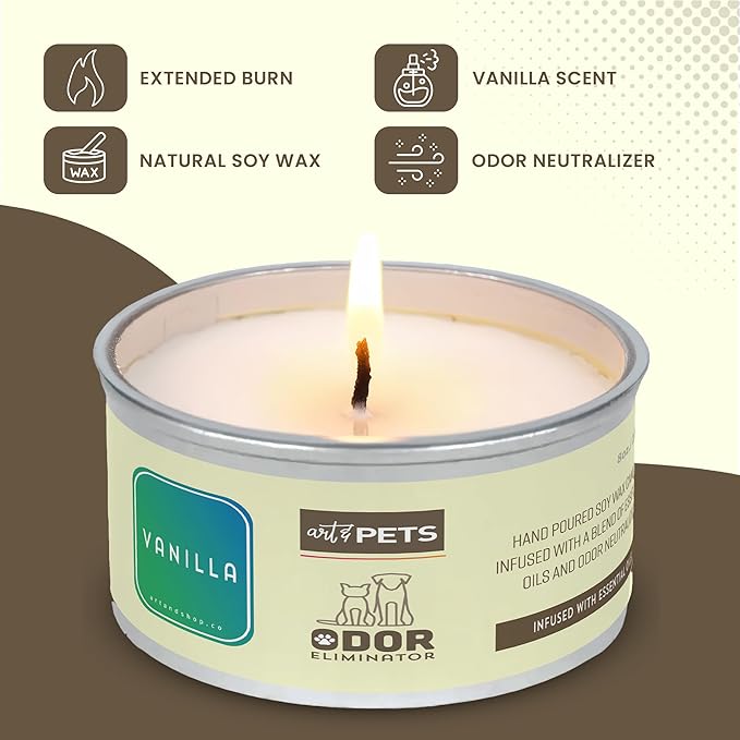 Pet Odor Eliminator Candle for Dogs and Cats Long-Lasting 72-Hour Burn Natural Soy Wax with Refreshing Scent Scented Candle to Remove Pet Smells (Vanilla)