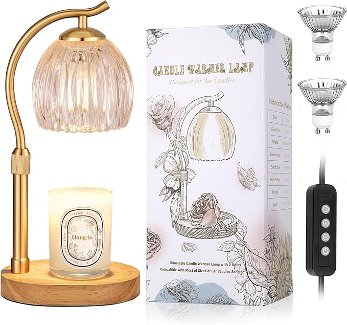 Candle Warmer Lamp with Timer & Dimmer, Adjustable Height Flower Wax Melt Warmer, Cozy Home Decor, House Warming Gifts,Vintage Birthday Gift for Women Mom Her