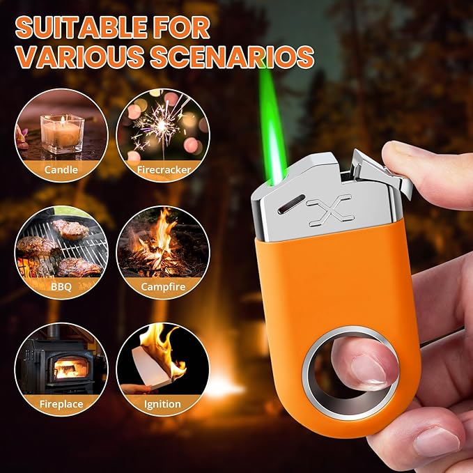 Mini Torch Lighter Cool Ring Lighter Creative Fidget Keychain Lighters Refillable Butane for Candle BBQ, EDC Pocket Lighters with Adjustable Jet Flame, Unique Gifts for Men Women (Orange)