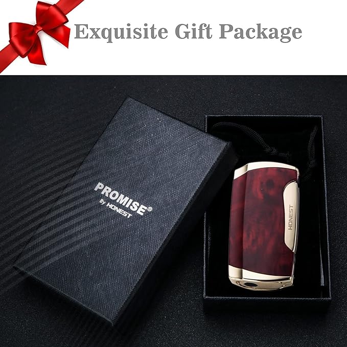 PROMISE Metral Lighter Double Jet Flame Cigar Lighter Shipped Without Gas (Brown Grain)