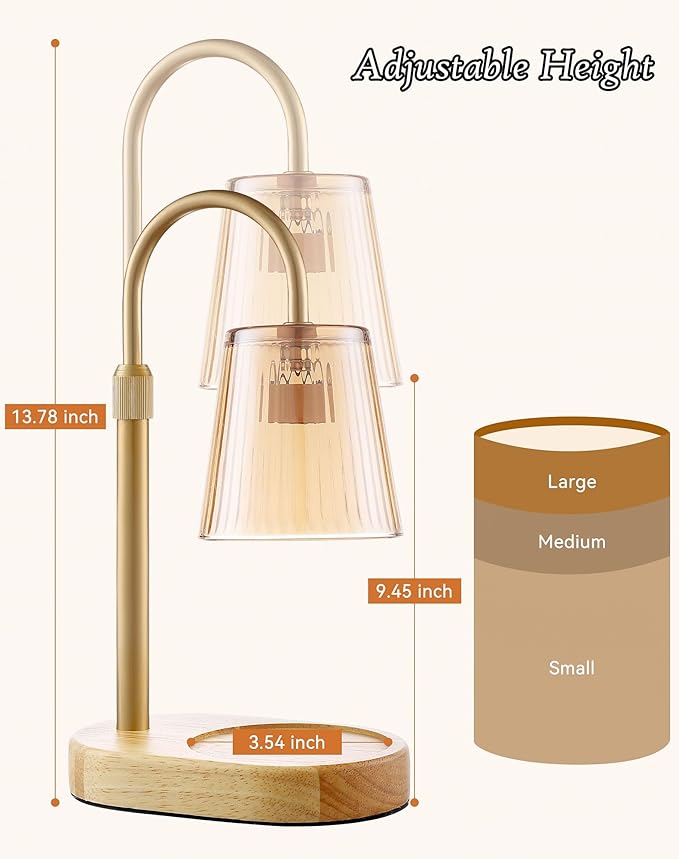 Adjustable Candle Warmer Lamp with Timer - Electric Light Wax Warming Dimmable Flameless Top Melter Heater Melting Heating Height Small Jar Candles Gifts Women Mom Birthday Home Desk Modern Decor