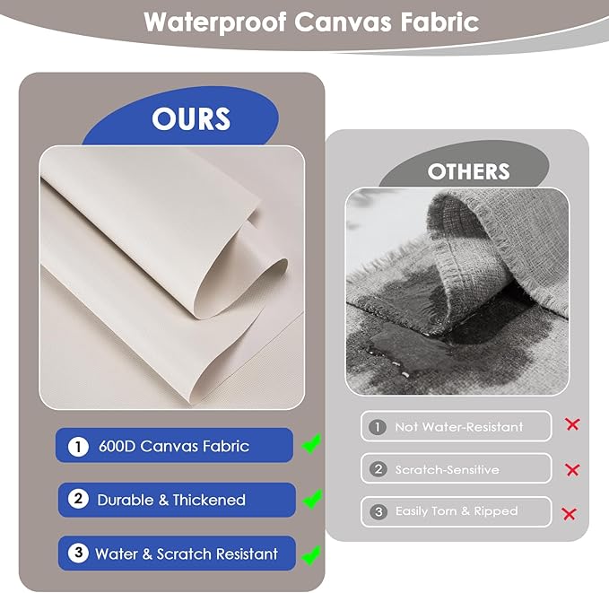 Waterproof Canvas Fabric by The Yard 60" W 600 Denier PVC Backing Water Repellent Polyester Upholster Fabric Material for Indoor Outdoor Marine Awning Tent Craft DIY(1 Yard, Beige)