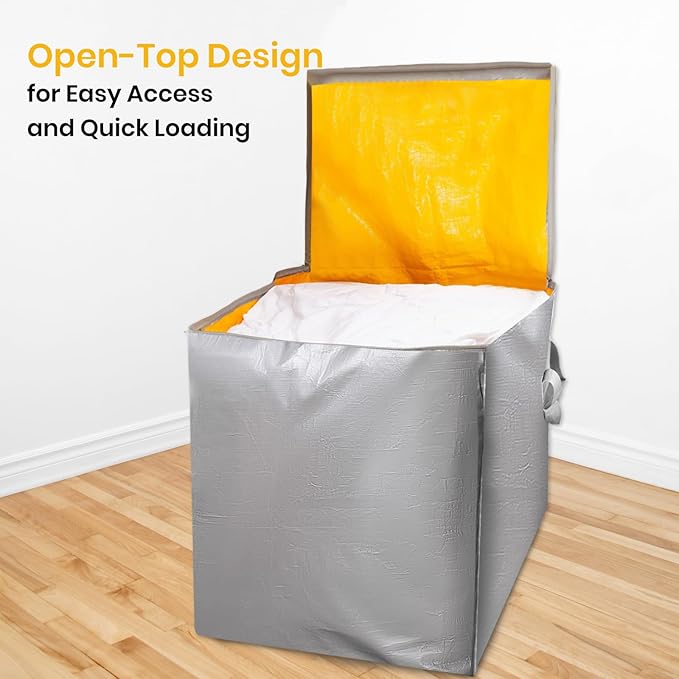 2 Pack 55-Gallon Heavy Duty Moving Bags, Large Storage Totes with Zipper, Alternative to Moving Boxes for Storage, Seasonal Clothes, Student Moving, College Dorm (Silver Gray)