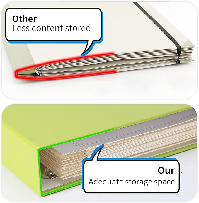 3-Ring Folder Organize Sturdy Hardboard Important Document Organizer with Expanding Pockets for Home, School, Office Use (Green)