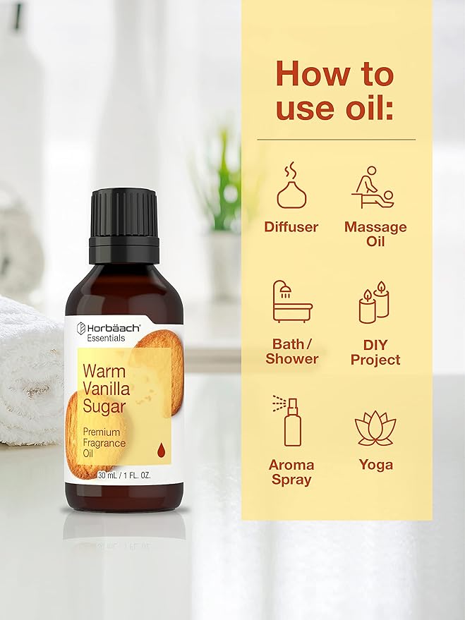 Horbäach Warm Vanilla Sugar Fragrance Oil | 1 Fl Oz (30 mL) | Premium Grade | for Diffusers, Candle and Soap Making, DIY Projects & More
