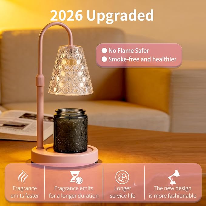Candle Warmer Lamp Pink with Timer Dimmable, Birthday Gifts for Women Mom, House Warming Gifts New Home Decor, Wax Melt Warmer for Jar Candles with 2 Bulbs