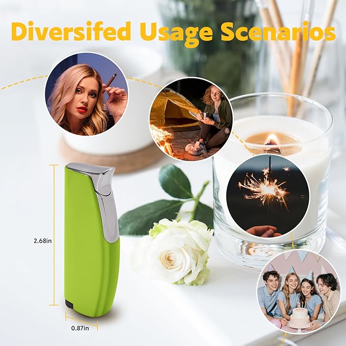 2 Pack Torch Lighter Butane Lighter,Refillable Mini Lighter for Candles Fireworks,Gifts for Friends Or Family Members(NO PREFILLED)(Green)
