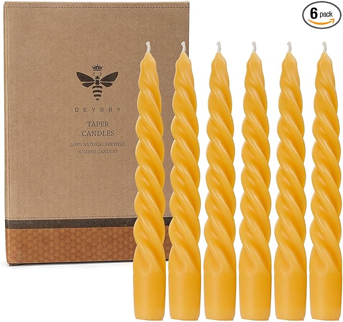 DEYBBY 7 inch Spiral Beeswax Candles Set of 6 - Dripless and Smokless Twisted Pure Bees Wax Candle for Home Decor & Gift Any Occasions