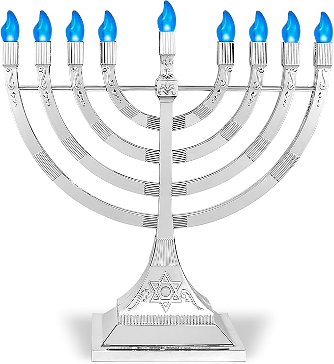 Zion Judaica 6 Pack Electric Hanukkah Menorahs LED USB Powered Menorah Electronic Hanukkiah Battery Minorah Flamless Chanukah Candles (Silver, 6)