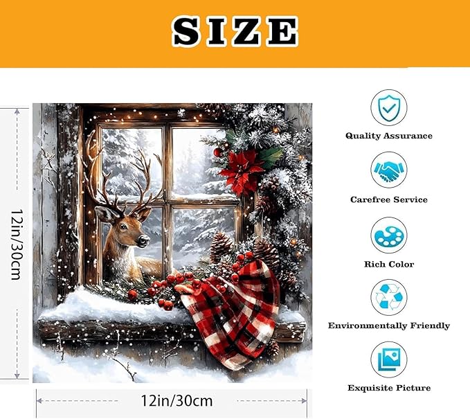 VIGEGU Christmas Paint by Numbers Kit for Adults with Framed,Deer Winter Landscape Paint by Number DIY Adult Paint by Number Kits for Wall Decor 12x12in