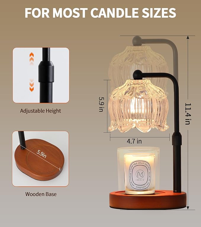 Candle Warmer Lamp for Flower-Shaped Glass,Wax Melt Warmer for Jar Candles, Black Candle Warmer Lamp with Timer Dimmable, Birthday Mother's Day Valentines Gifts for Women Mom Sister Wife Bedroom