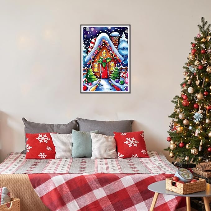 SENQAO Candy House Diamond Art Kits for Adult, Christmas Diamond Painting Kits for Beginners, DIY Full Drill Winter Holdiay Rhinestone Diamond Dots Gem Painting Art Craft Home Decor 12 x16 Inch