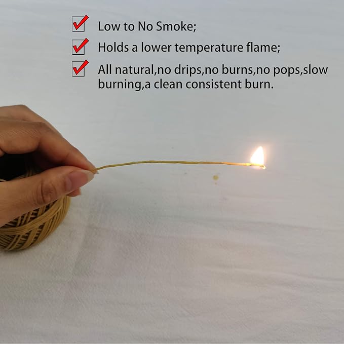 MILIVIXAY 100% Organic Hemp Candle Wick with Natural Beeswax Coating, 200 FT Spool, Standard Size (1.0mm)+ Wick Sustainer Tabs (200PCS).