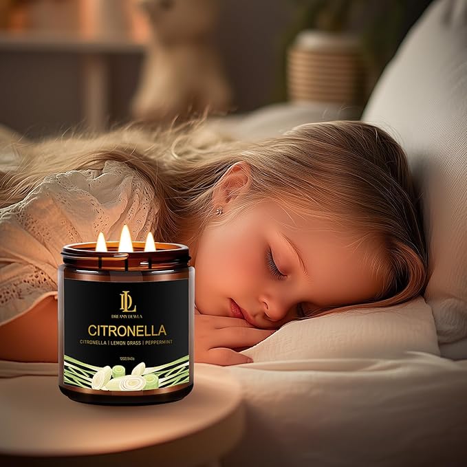 Citronella Candles Indoor Outdoor, Large 3 Wick 12oz Scented Candles up to 60 Hours Burning, Natural Citronella Soy Wax Candle for Summer Outside Camping Patio Picnic Garden