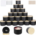 CONNOO 24 Pack Candle Tins, 12pcs 8 OZ & 12pcs 4 OZ Black Jars with Metal Wood-Grain Lids for Making Candles, Bulk Empty Containers for Candle Making, Wick Kit Included