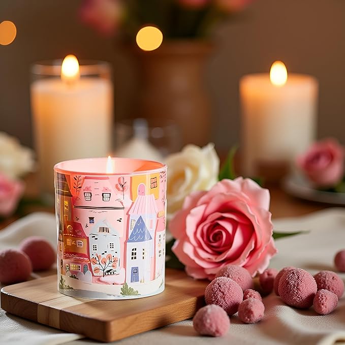 M&SENSE Lychee Peony Scented Candles for Women 10.2 oz 60 Hours Long Burning Cute Candles Housewarming Gifts for Stress Relief, Meditation, Calm, Yoga