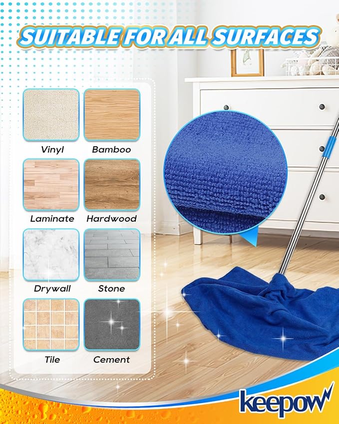 KEEPOW 10PCS Microfiber Cleaning Cloths Extra Large 30" x 20", Multi-Purpose Color Rags, Washable Reusable Streak Free Lint Free Towels for Floor Mop (White & Blue & Green & Black & Grey)