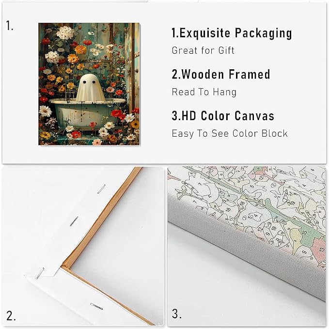 VIGEGU Ghost Flower Paint by Numbers Kit for Adults with Framed,Halloween Paint by Number DIY Acrylic Adult Paint by Number Kits for Wall Decor 10x12in