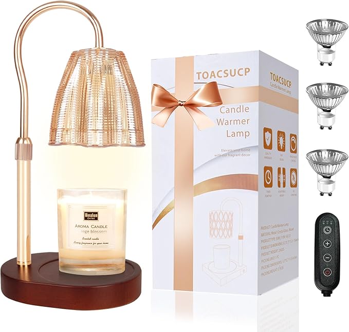 TOACSUCP Candle Warmer Lamp with 3 Bulbs, Adjustable Height Dimmable Candle Warmer with Timer, Compatible with Large Jar Candles, Candle Lamp with Charming Gift Box Ribbon for Her/Him