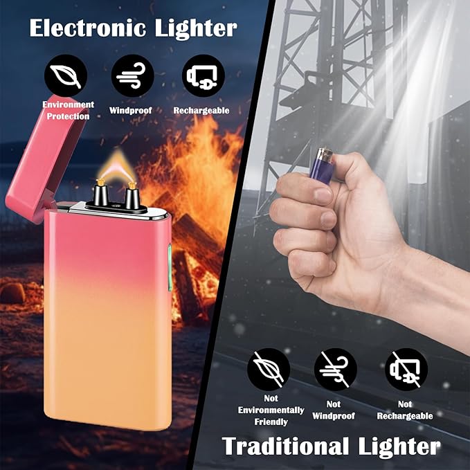 Plasma Lighter Rechargeable USB C Electric Torch Lighter Big Arc Electric Lighters Dual Flame Cool Lighters with Upgrade Battery Safety Switch for Candles, Fireworks, Incense (PinkYellow)