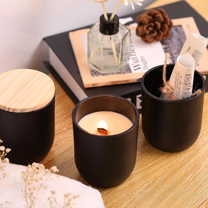 LETINE Matte Black Glass Candle Jars with Lids - 12 Pack, 8 oz Each, Perfect for DIY Candle Making & Storage